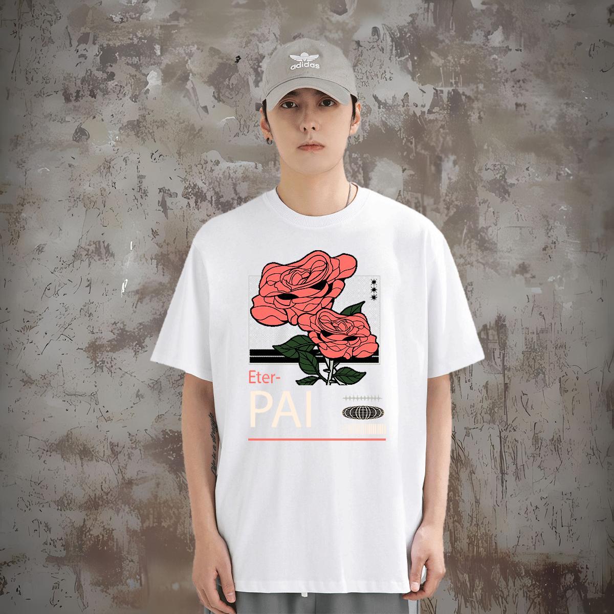 Man T Shirts 230g Cotton flower Daily Outfit Pure Cotton Custom Print Oversized Men Tops Tees Fashion Casual Cool Design Top Tees