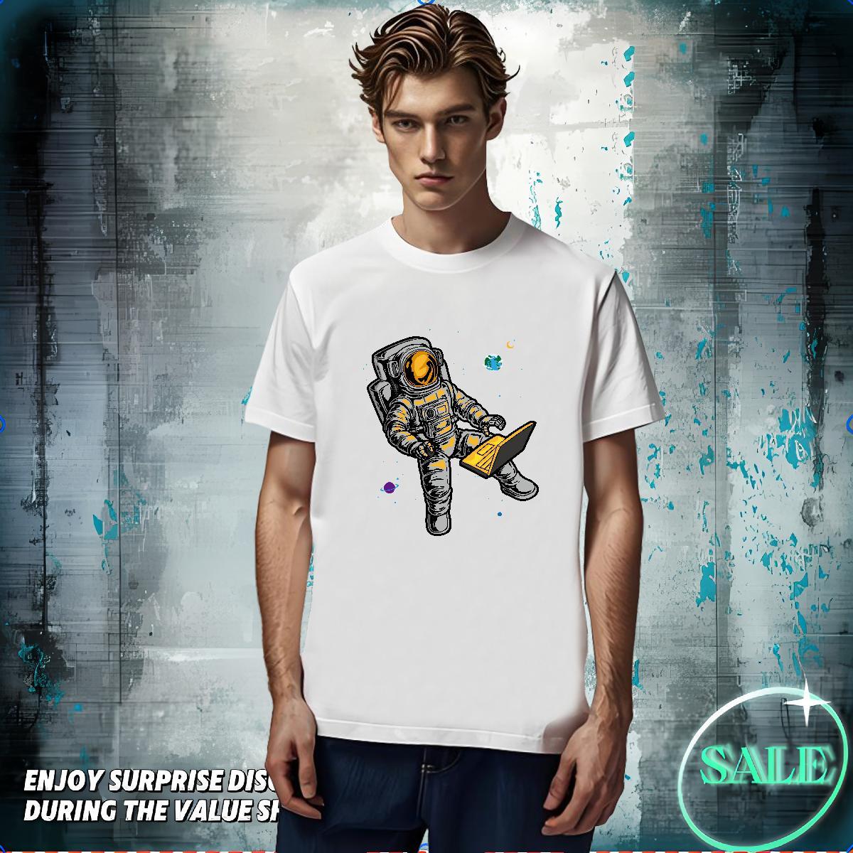 T Shirt For Man 230g Cotton universe Street Casual Breathable Crew Neck Floral Print Men Tops Tees Brand Wholesale Tshirts