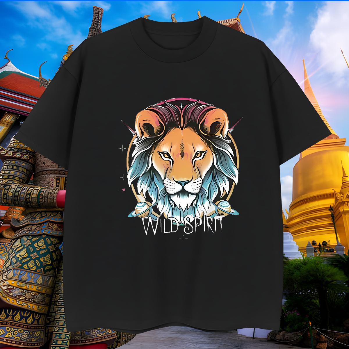 Free Shipping Couples T Shirts 100% Cotton 230g lion T-Shirts Spring Summer Crew Neck Breathable Graphic Brand Wear