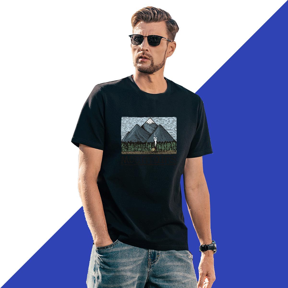 Wholesale Men Tops Tees 230g 100% Cotton High Street Hip Hop mountains Black White Breathable Short Sleeve New Arrival T Shirt For Man Wear