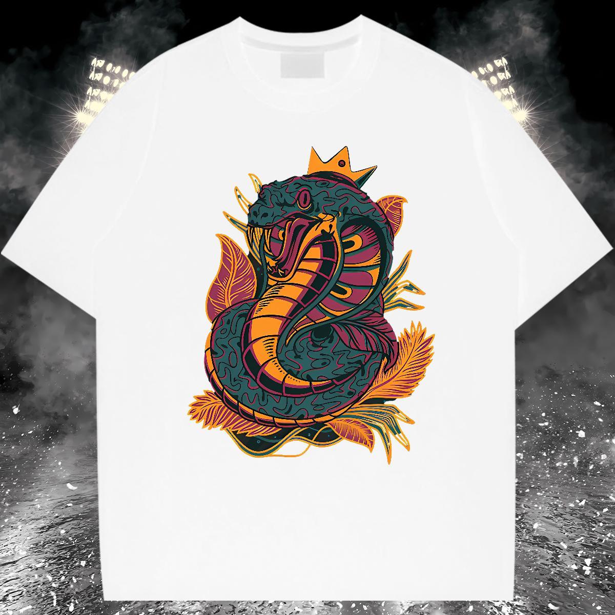 T-Shirts 230g Pure Cotton snake Street Casual Short Sleeve Soft Floral Print Men Clothes T-Shirt Wholesale TOP Quality Polos