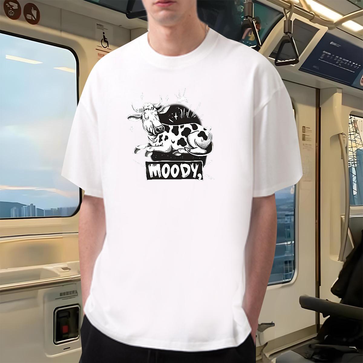 Fashion New Mens T Shirts 230g Pure Cotton cow Sport Tshirts Breathable Unisex Men Clothes T-Shirt DIY Anime