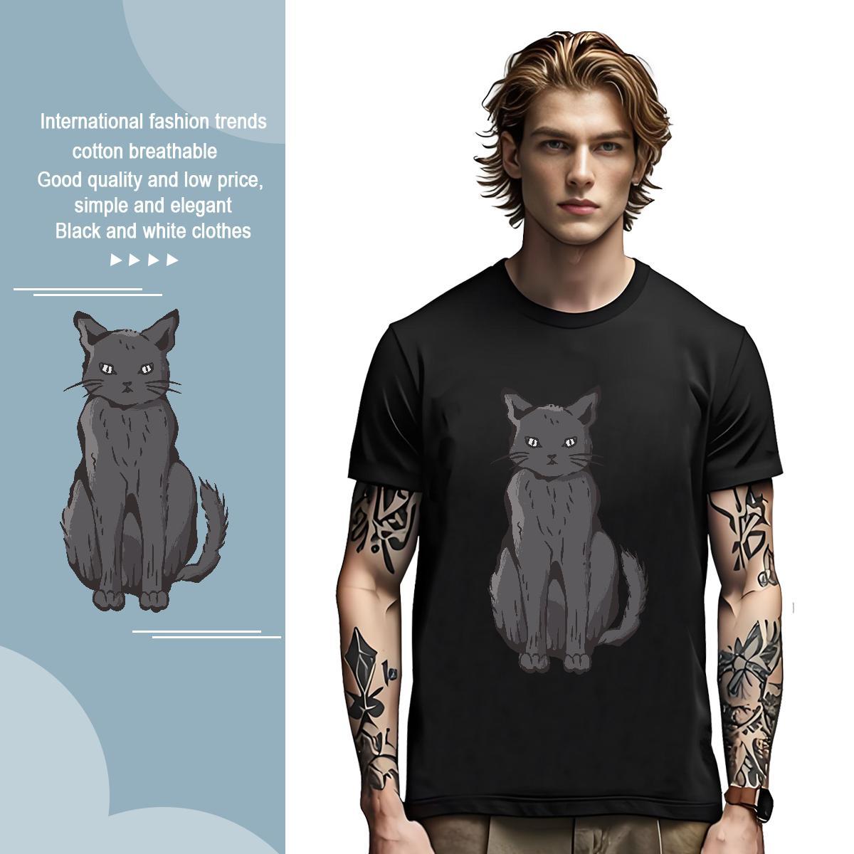 T-Shirts for Men 230g Pure Cotton cat Hip Hop Street Crew Neck Custom Print Plus Size Tshirt for Man Woman Factory Direct Free Shipping Tops