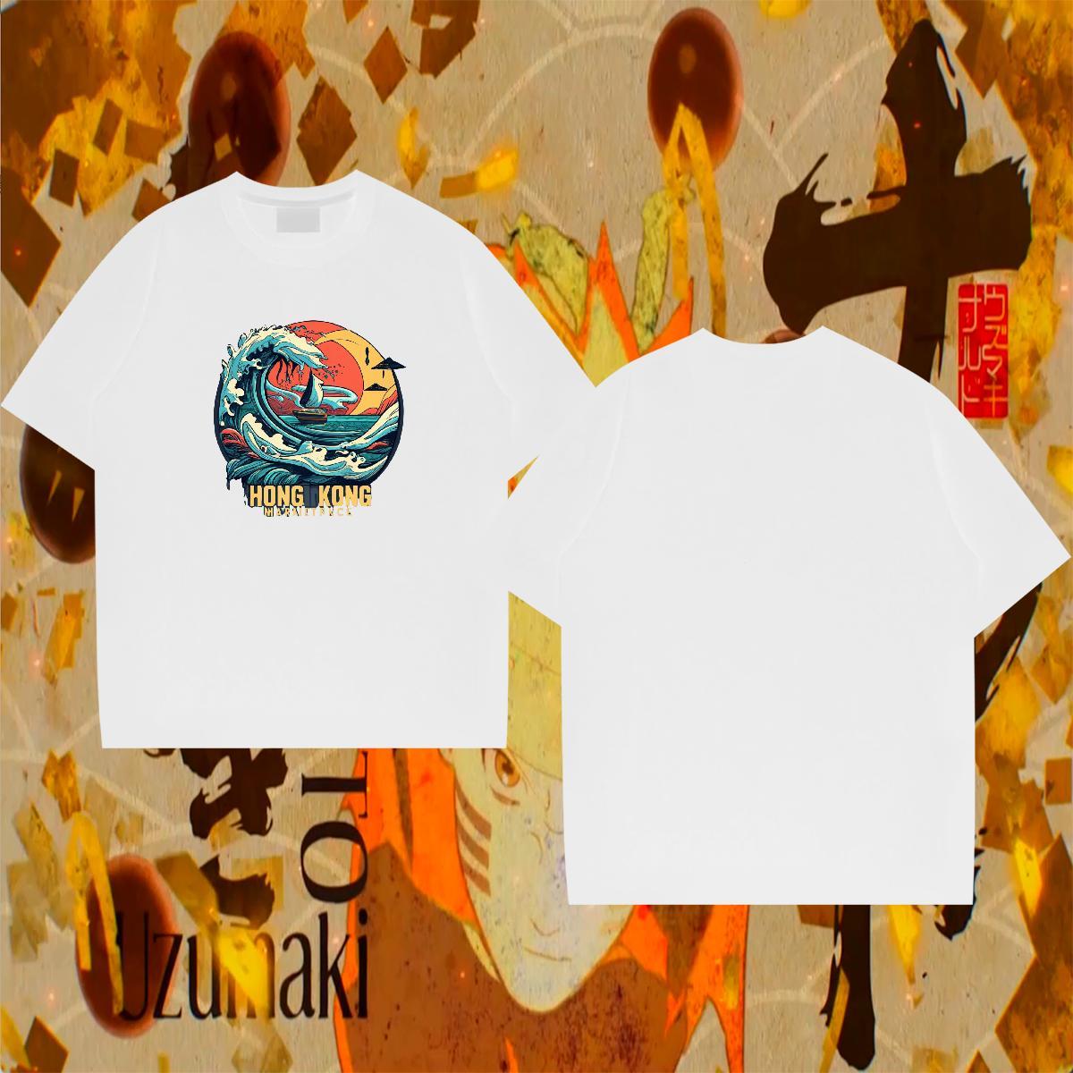 Free Shipping Couples T Shirts 100% Cotton 230g Hip Hop sea wave Plus Size Custom Pure Cotton Classic Men T Shirts Tee Shirt