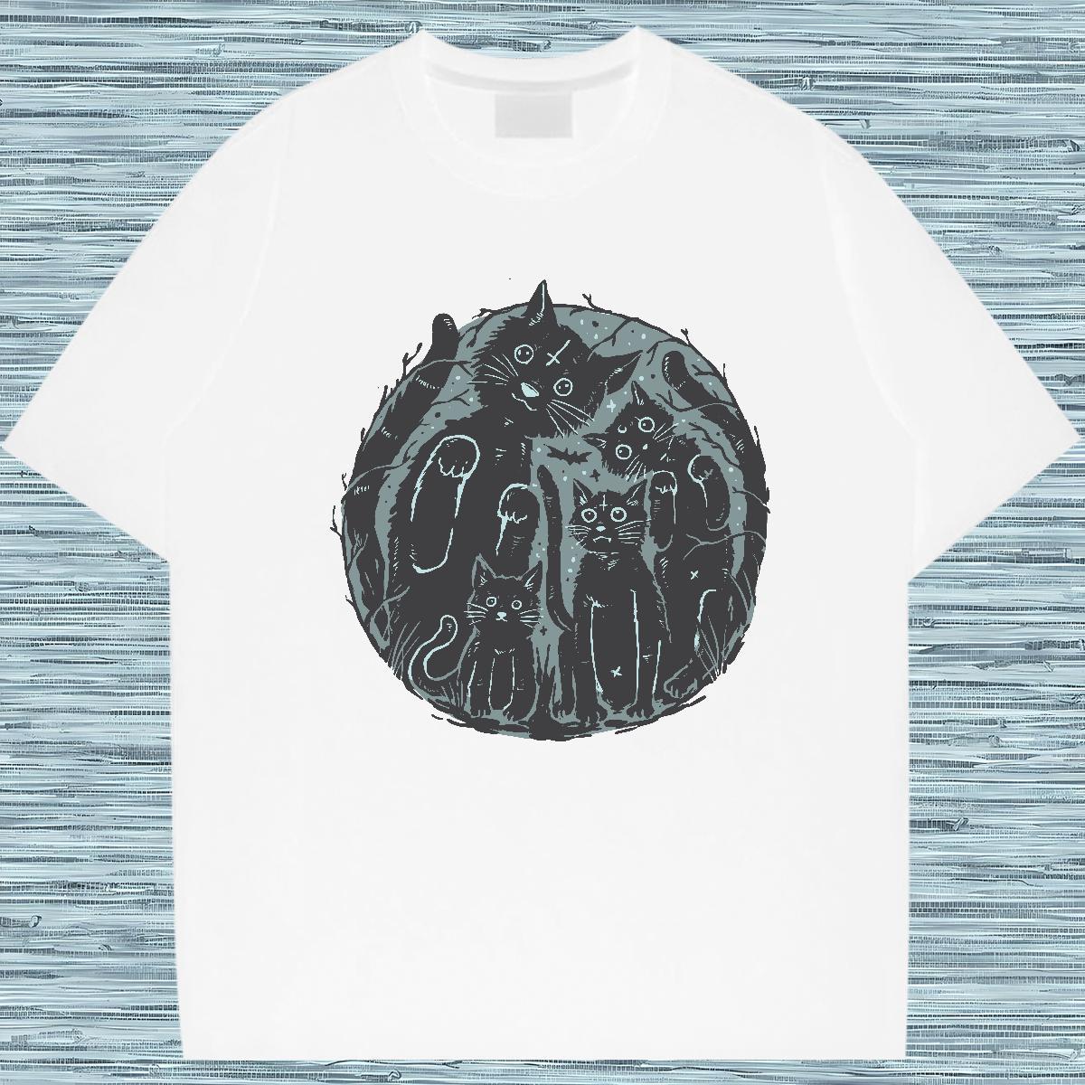 T Shirt For Man 230g Pure Cotton cat High Street Hip Hop Breathable White Plus Size Tshirt for Man Woman Fashion Design TOP Quality Tee Shirt