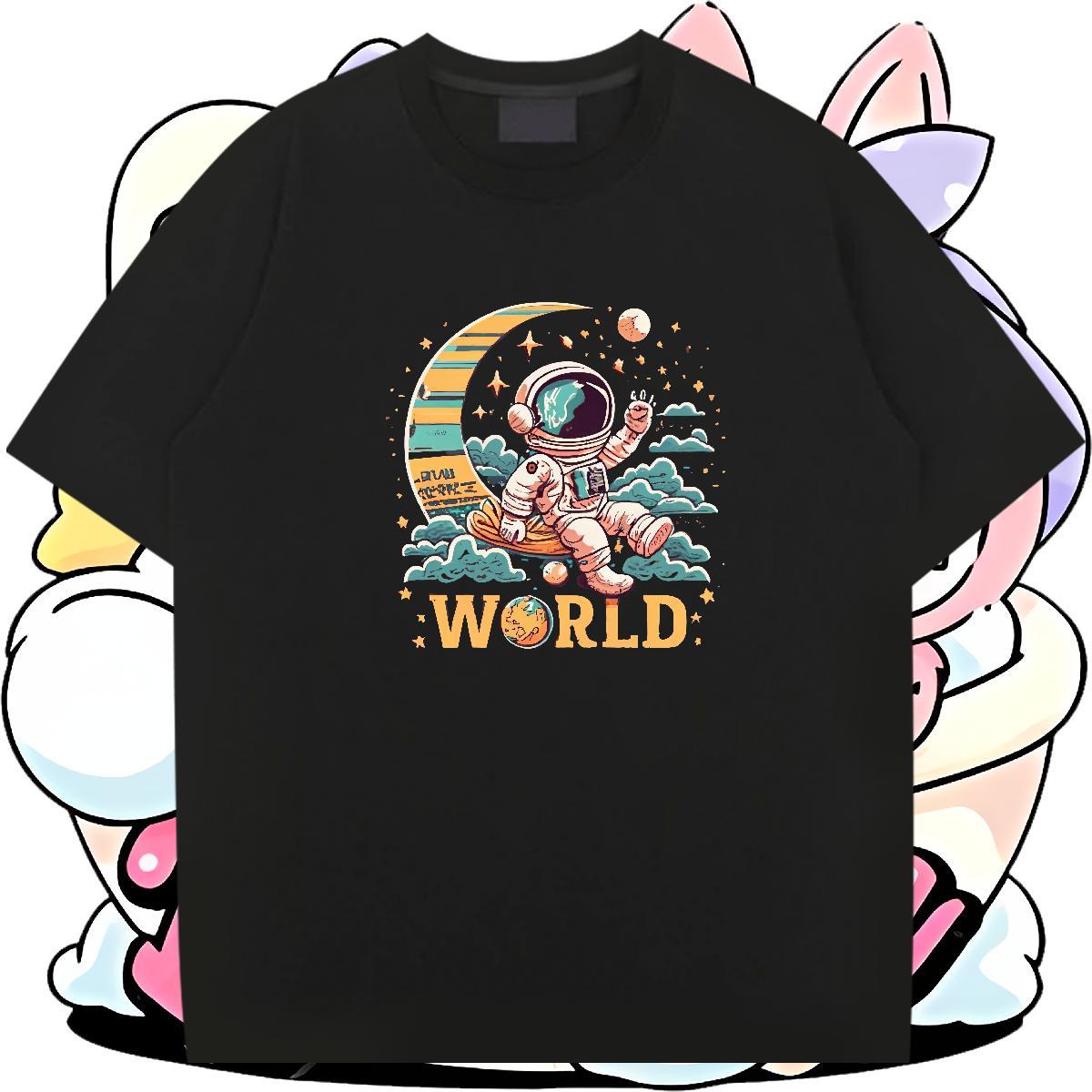 Popular Men Clothes T-Shirt 230g 100% Cotton Casual Daily Wear spaceman Custom Print Plus Size O-Neck Short Sleeve 2024 Summer Men T Shirts Top Tees