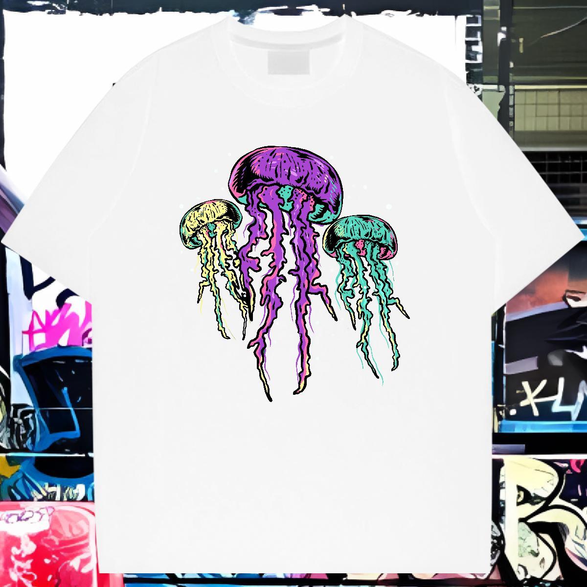 Stylist T Shirts Men 230g 100% Cotton jellyfish Daily Wear Clothes Short Sleeve Soft Comfortable Men Clothes T-Shirt Custom Printing