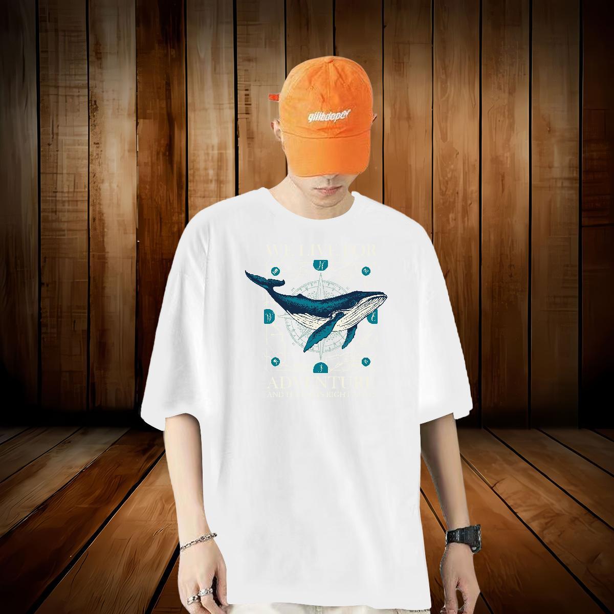 Classic Casual T-Shirts for Men 230g Cotton fish Casual Daily Wear Clothings O Neck Short Sleeves Popular Tshirt for Man Woman Anime