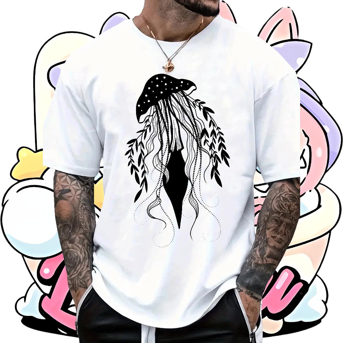 Classic Casual Men T Shirts 230g 100% Cotton mushroom Home Outdoor Tees O-Neck Short Sleeve Comfortable Men Clothes T-Shirt Custom Print Oversized