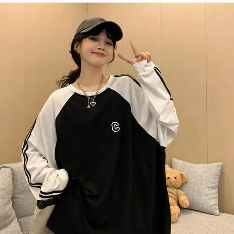 Womens clothing fashion loose O-neck long sleeved T-shirt for spring and autumn casual slim fit with floral n elegant letter top T-shirt for women 240