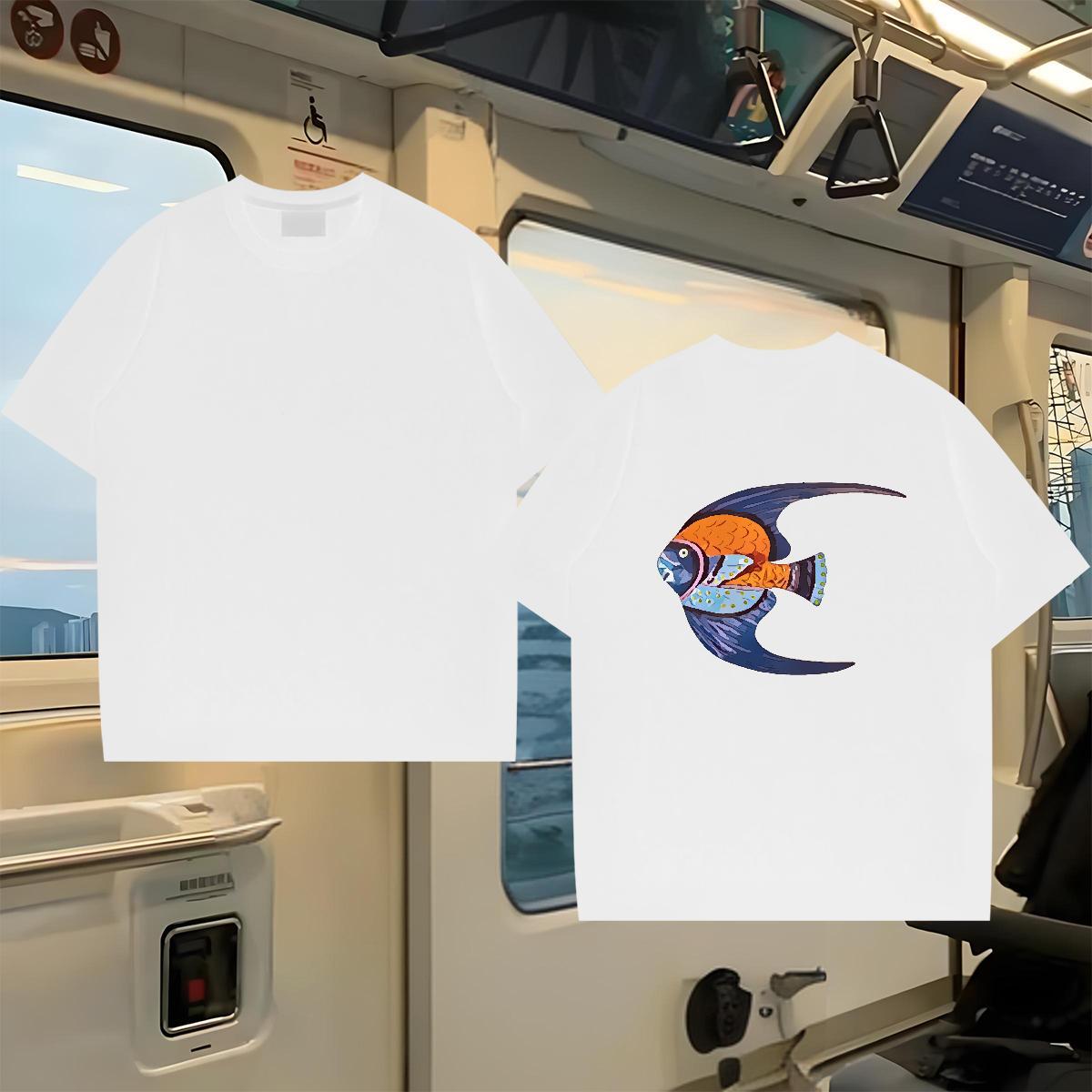 Fashion Casual Man T Shirts 100% Cotton 230g fish Anime Printing Street Wear Breathable Short Sleeve TOP Quality Men Tshirts Custom Cartoon