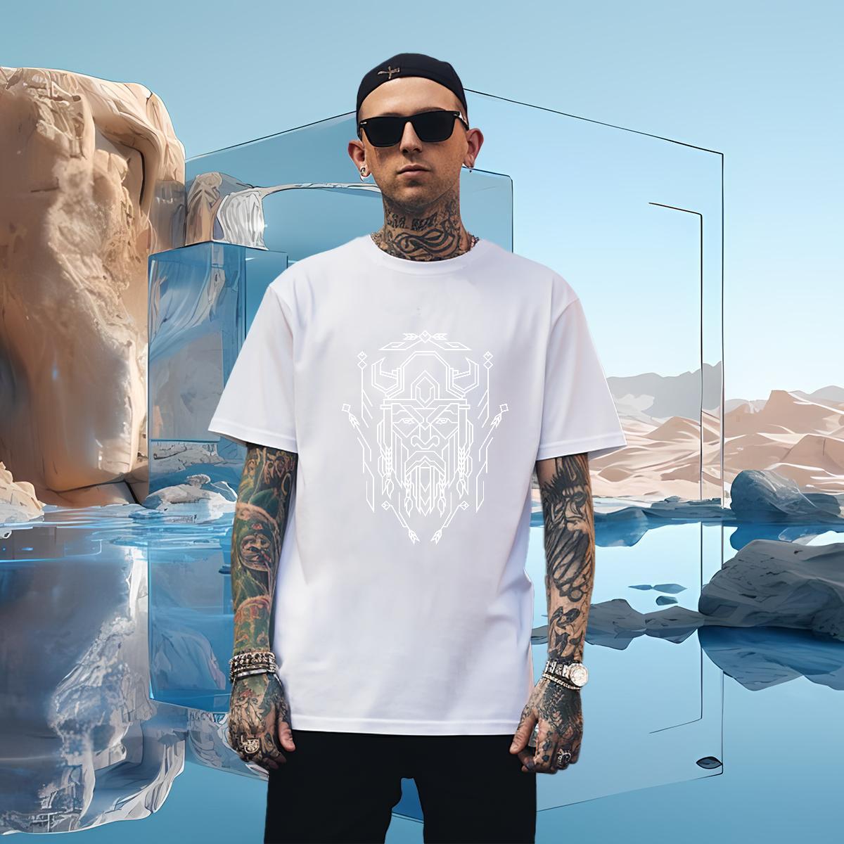 Men T Shirts 230g 100% Cotton Lines Spring Summer Breathable Crew Neck Oversized 4XL Men Tops Tees New Designer Cool Wear