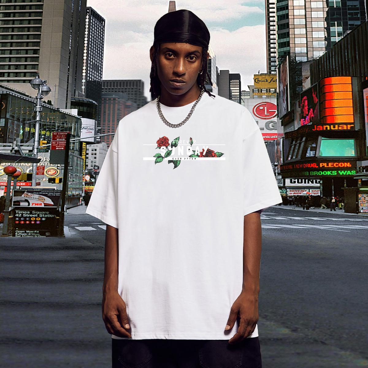 T shirt 100% Cotton 230g ROSE Daily Wear O-Neck Short Sleeve Cartoon Print Tshirt for Man Woman Classic Popular Tops Shirt