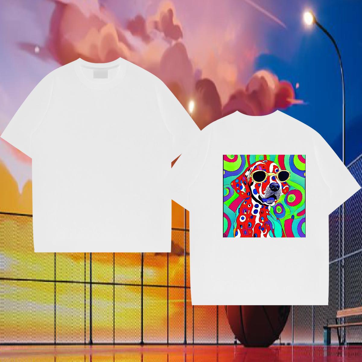 Classic T-Shirts 230g Cotton dog Street Wear Polos O-Neck Short Sleeve Soft Men Tops Tees Cartoon Print