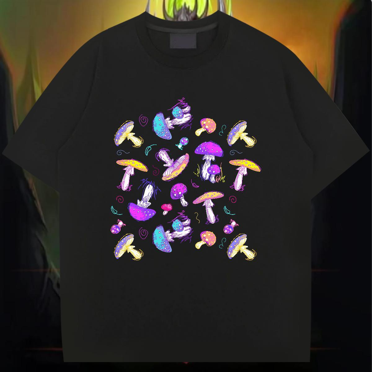 Classic Casual T-Shirts 230g 100% Cotton mushroom Outdoor Tshirts O Neck Short Sleeves Brand Men Tops Tees Anime Print