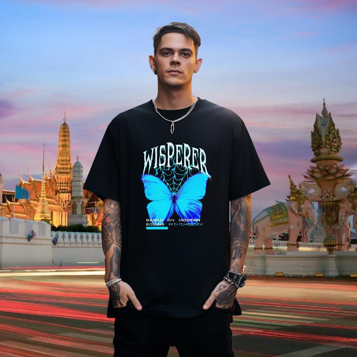 Custom T-Shirts for Men 100% Cotton 230g Butterfly Spring Summer Tops O-Neck Short Sleeve Designer Men Clothes T-Shirt Graphic