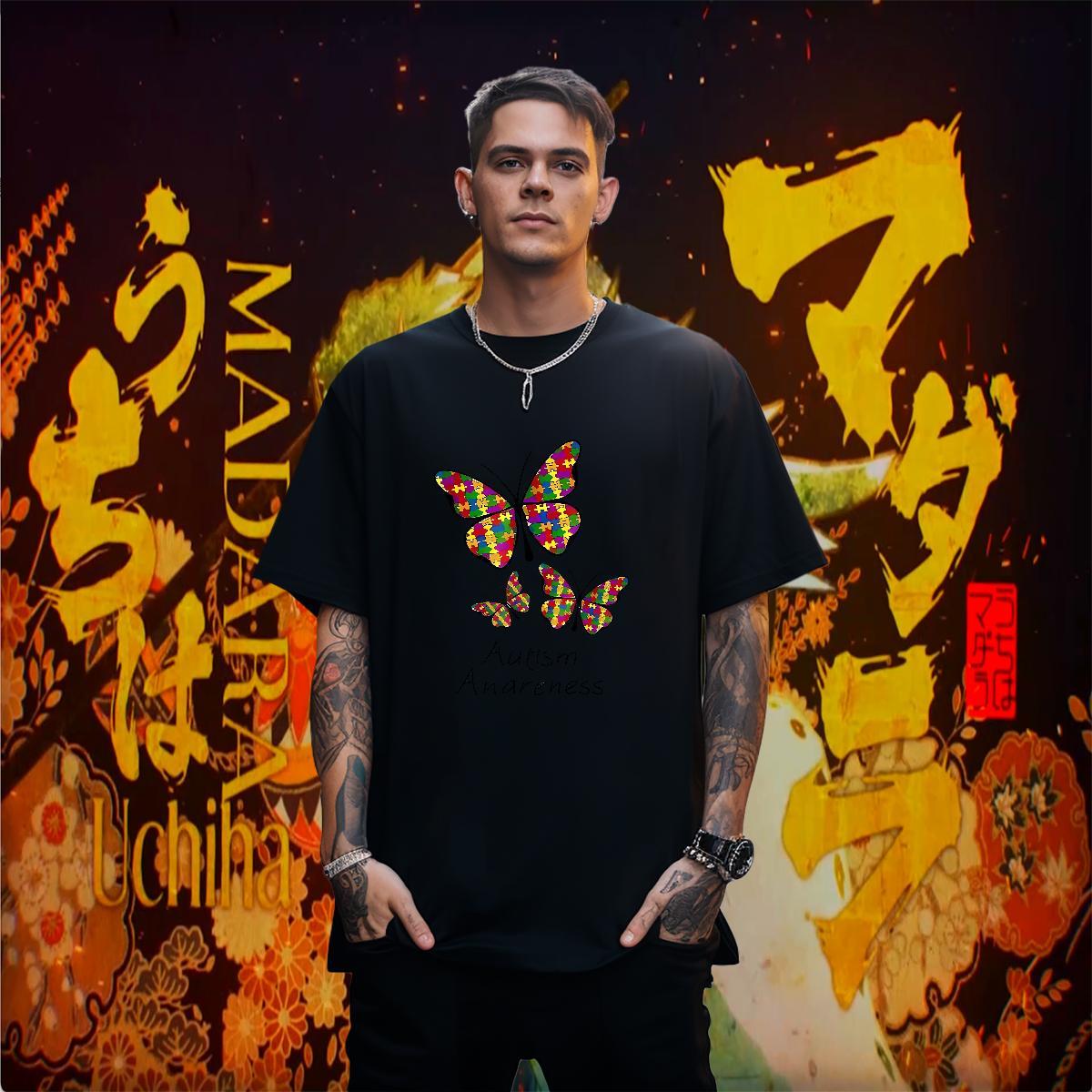 Free Shipping T-Shirts 230g Cotton Butterfly Daily Wear Polos Breathable Short Sleeve Unisex Men Tees Custom Big Size