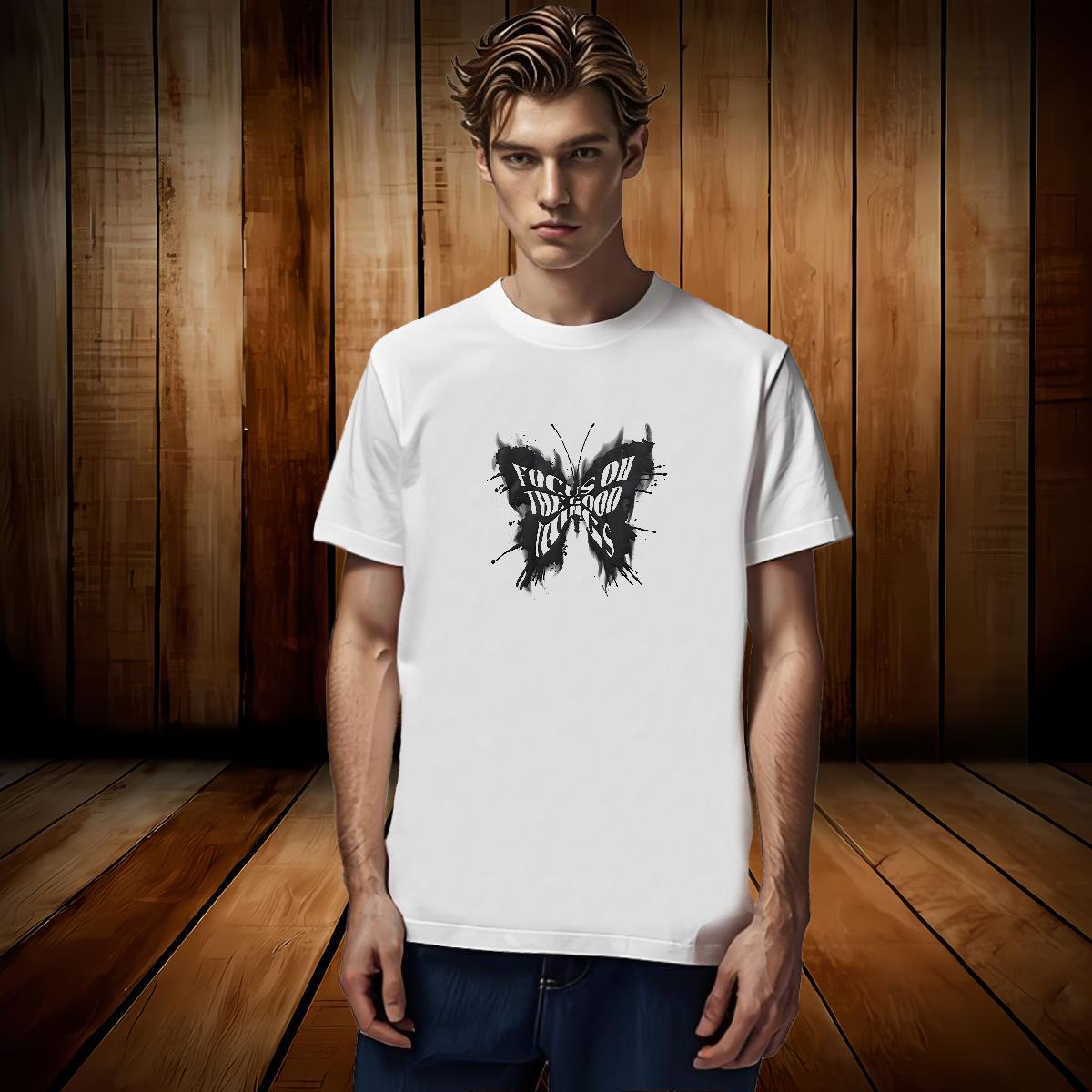 2024 New T-Shirts 230g Cotton Butterfly Spring Summer Tops Tees Short Sleeve O-Neck Wholesale Tshirts Oversized