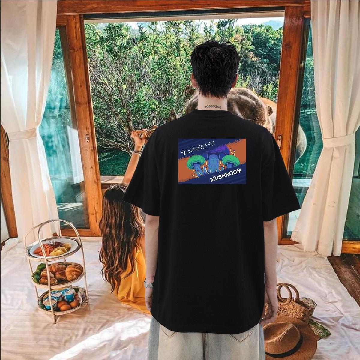 Fashion Designer T shirt 230g 100% Cotton mushroom Casual Beach Tops Tees Breathable Crew Neck Loose Fit Tshirt for Man Woman Custom Print Plus Size