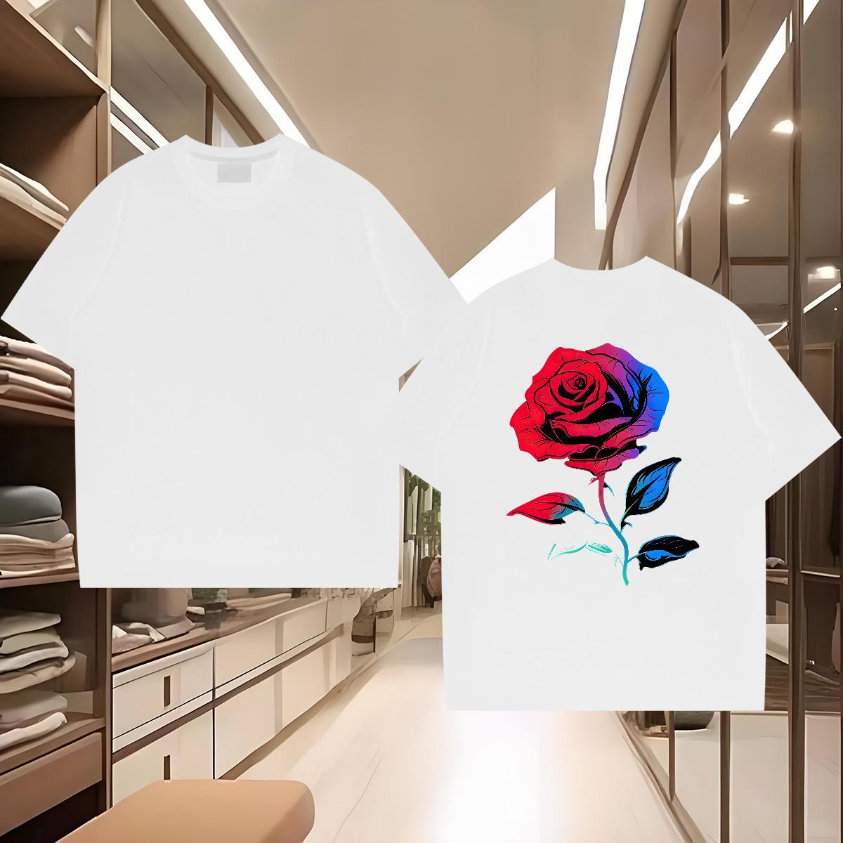 Free Shipping T-Shirts 230g 100% Cotton flower Spring Summer Tee Shirt Breathable Crew Neck Loose Fit Men Tshirts Plus Size Cartoon