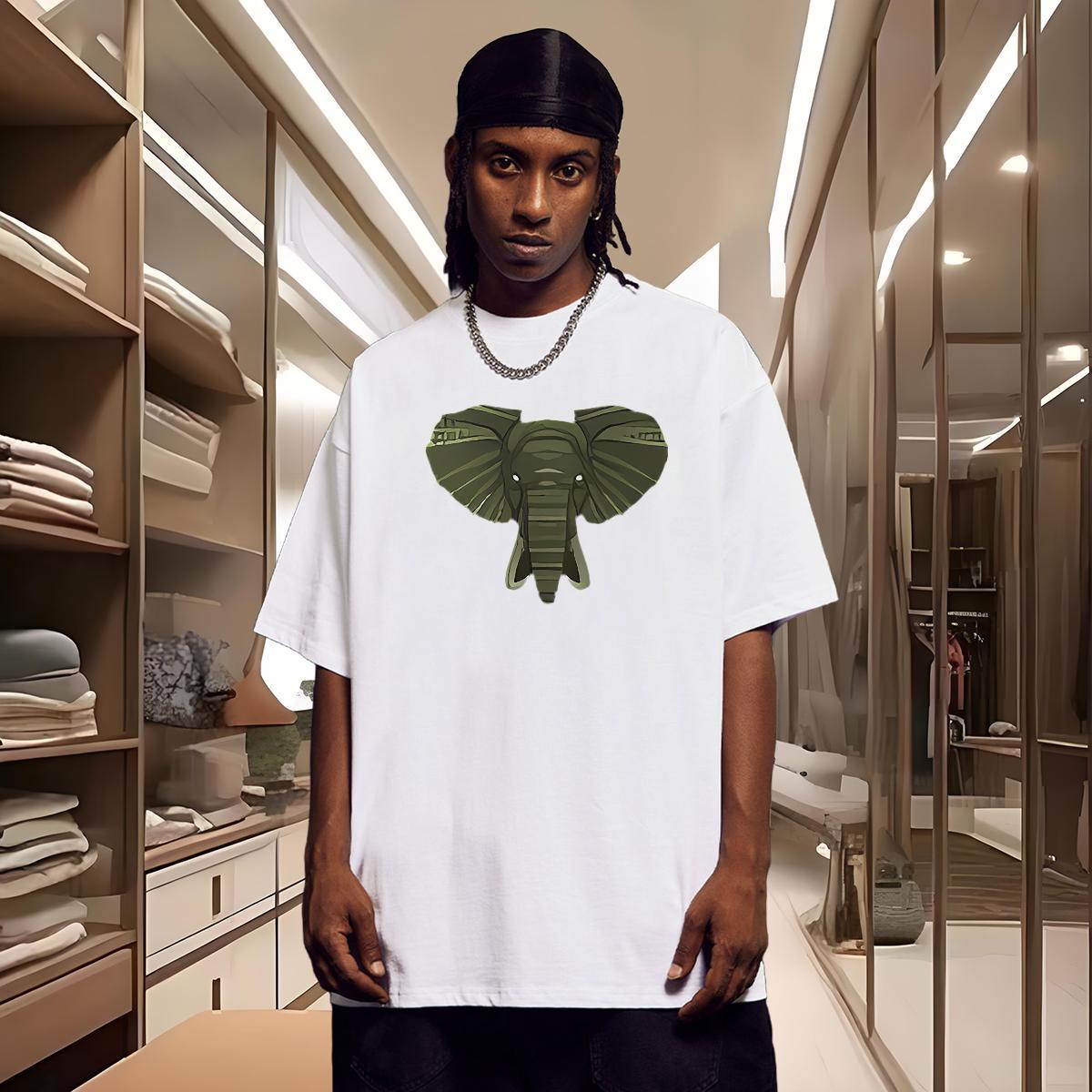 T Shirts Men 100% Cotton 230g Elephant Outdoor O-Neck Short Sleeve Black White Mens Tshirts Fashion Design Unisex Tops