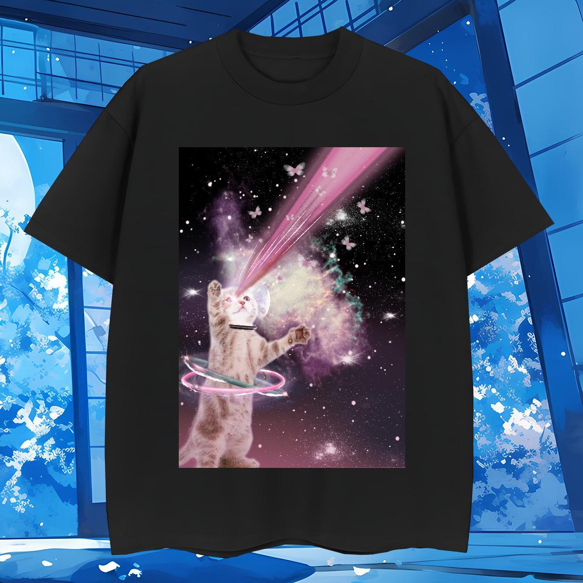 T shirt 230g 100% Cotton cat Street Casual O Neck Short Sleeves Black Oversized Tshirt for Man Woman Fashion Design TOP Quality Tees