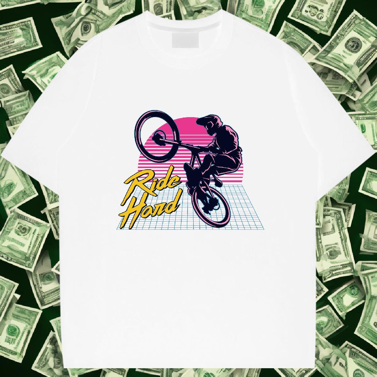 High Quality Mens Tshirts 230g Pure Cotton Sport Motorcycle Cartoon Print O-Neck Short Sleeve Fashion New T Shirt For Man Tees Shirts