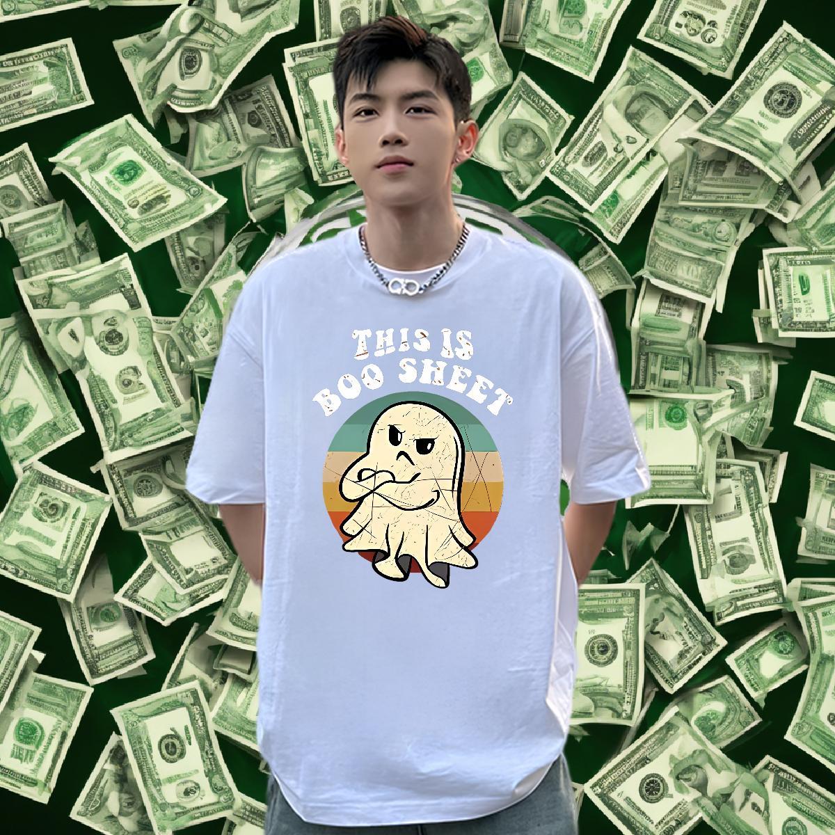 Fashion Casual Mens T Shirts 100% Cotton 230g halloween Home Outdoor Tops Tees Breathable Short Sleeve Wholesale Couples T Shirts Black White