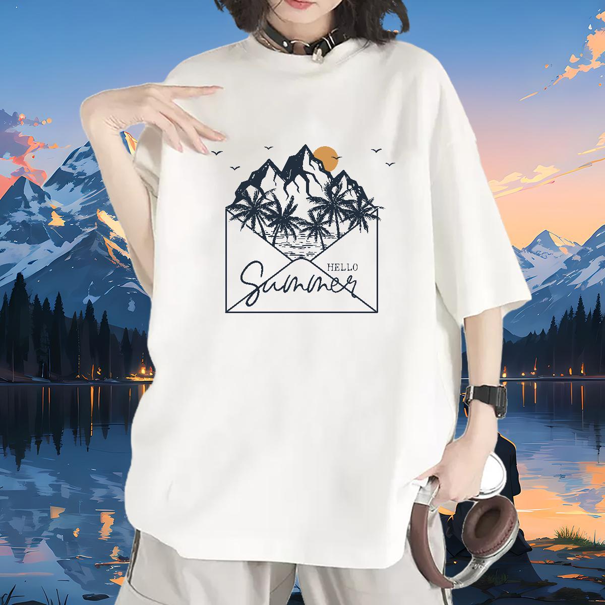 5A T-Shirts for Women Breathable Crew Neck Unisex Tshirts Customized Print sea Home Outdoor 230g Cotton 2024 Top Tees