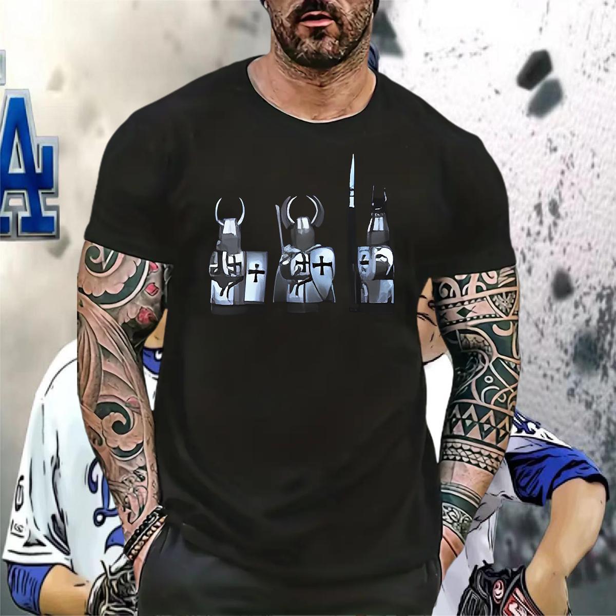 T-Shirts for Men 230g Cotton knight Casual Crew Neck Custom Print Plus Size Men Tops Tees 2024 DIY Comfortable Tshirts