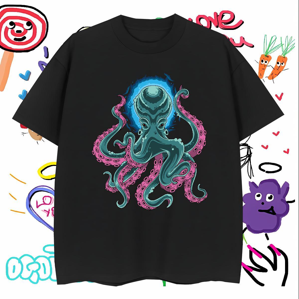 Fashion Design Men T Shirts 230g Cotton octopus Home Outdoor Tops Shirt Short Sleeve Soft Classic Tshirts Cartoon Print