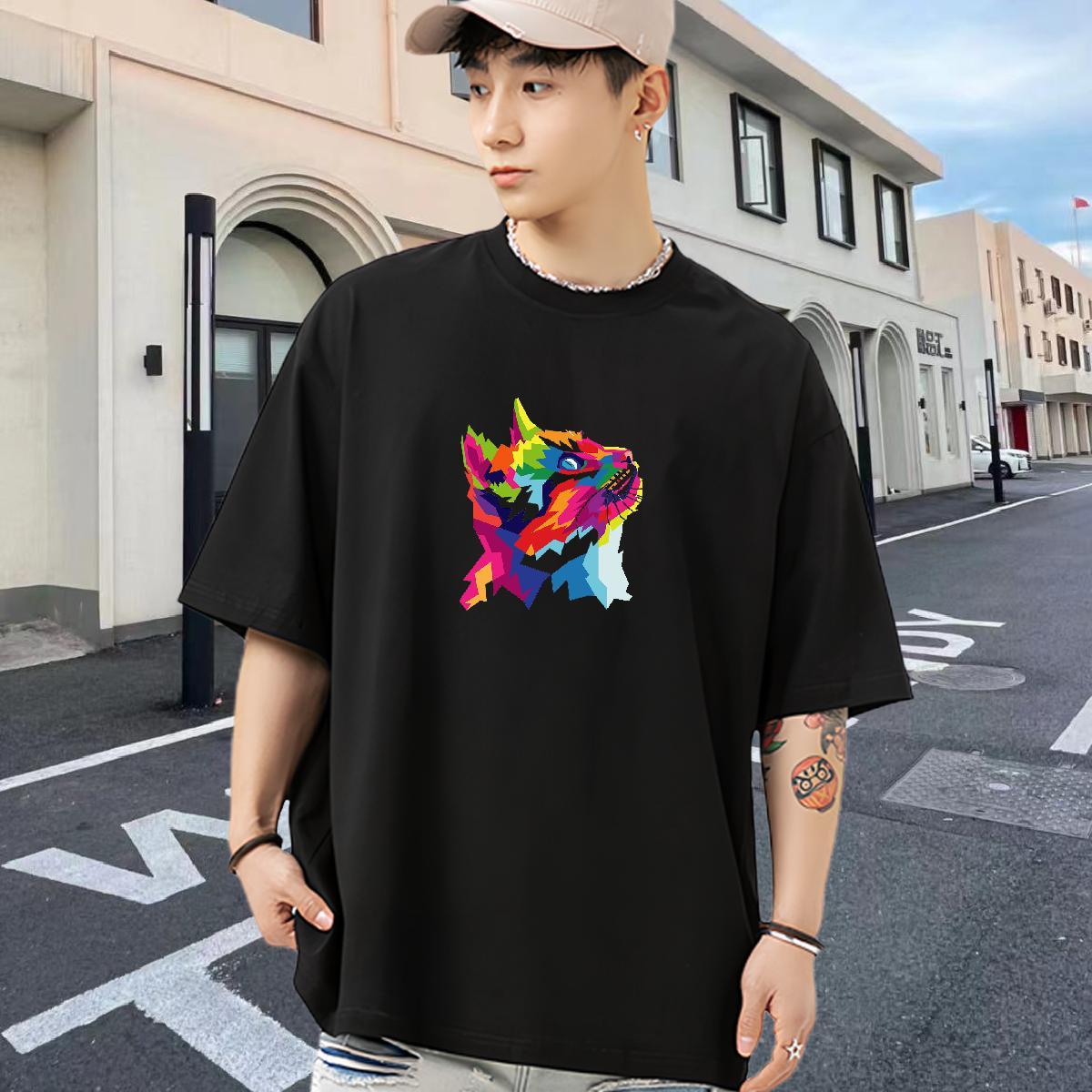 New Arrival T-Shirts 230g Pure Cotton cute Anime Printing Street Tees Short Sleeve O-Neck Soft Men Tops Tees Plus Size Custom