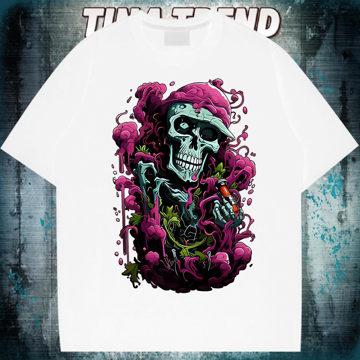 Brand T-Shirts for Men skull Tops 230g Cotton Street Cool Oversized Breathable Short Sleeve Couples T Shirts