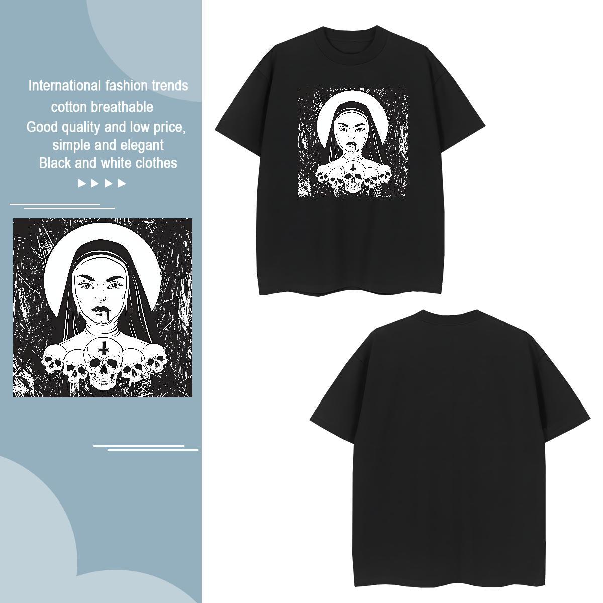 T-Shirts for Men 230g Cotton skull Beach Breathable Short Sleeve Anime Tshirts 2024 DIY Loose Fit Clothes