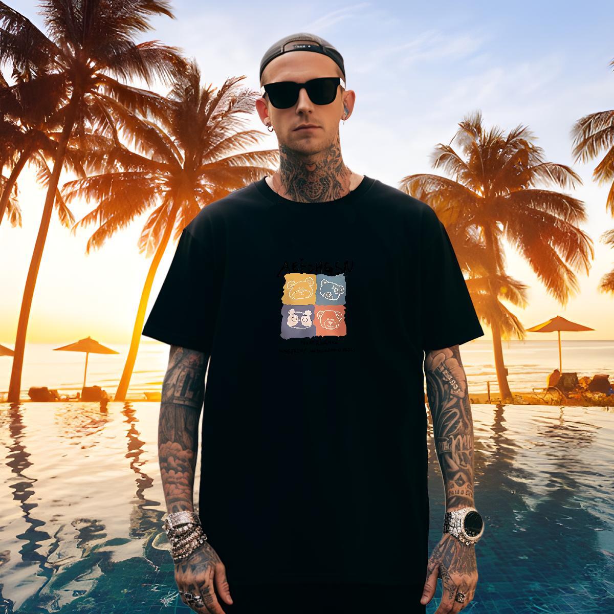 Cool Design Couples T Shirts 230g Pure Cotton bear Mens T Shirts Daily Wear Breathable Short Sleeve Floral Print Fashion Design Clothings