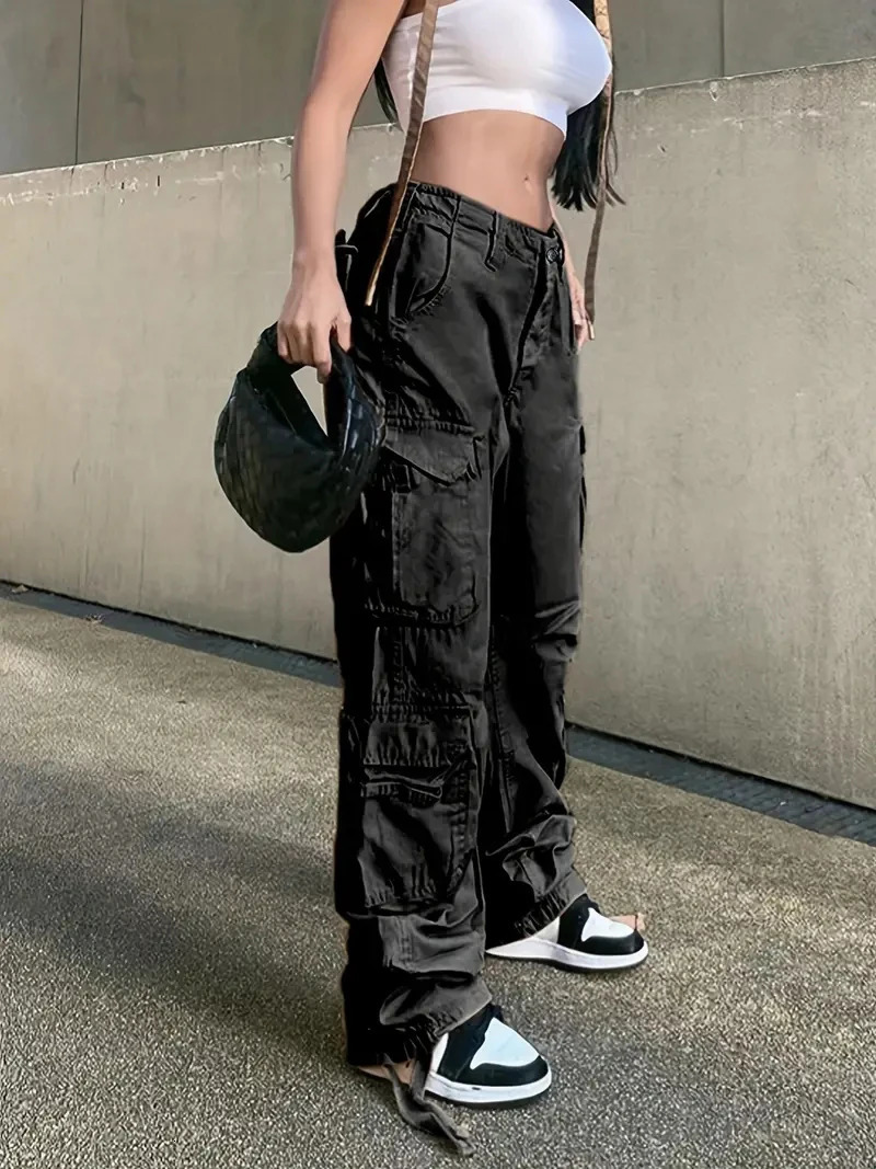 womens casual loose denim work cargo pants 240806