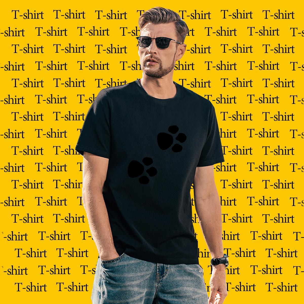 Soft Men Tees 100% Cotton 230g dog's paw Mens T Shirts Summer Casual Breathable Black Oversized 2024 New Tee Shirt