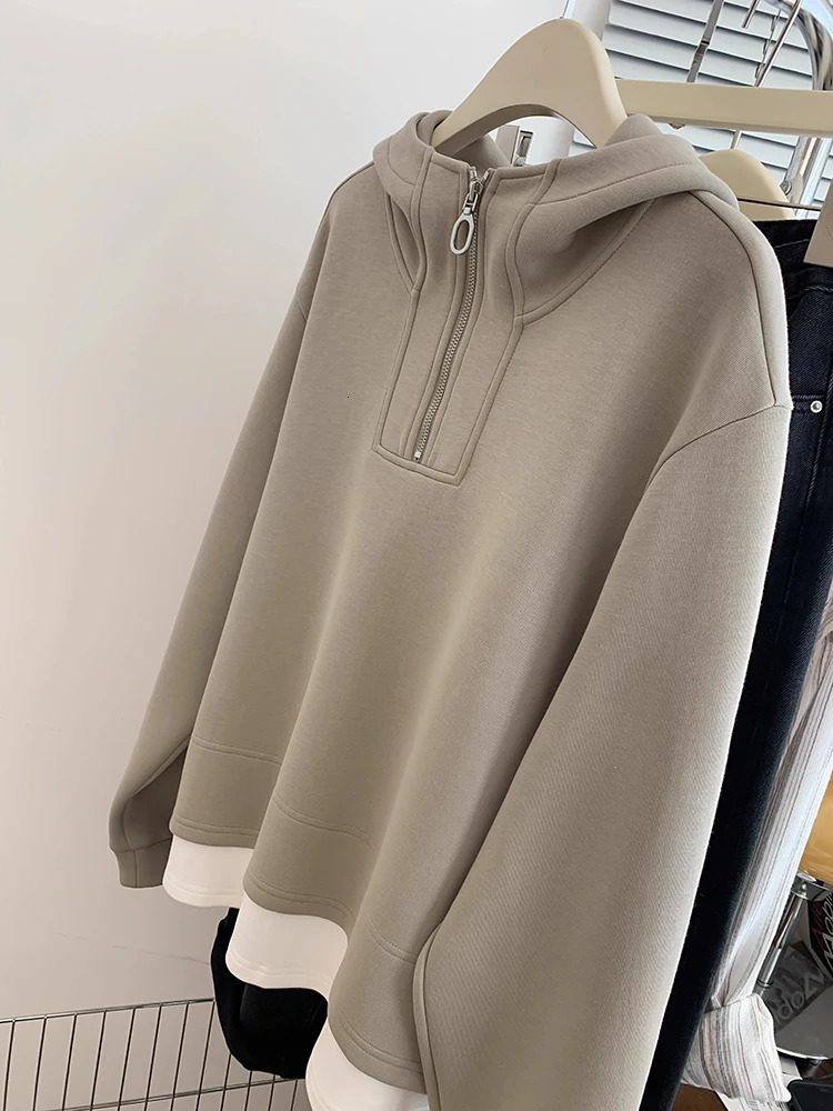 Fashion Half Zip Hoodie Harajuku Retro Oversize Sweatshirt Casual Versatile Pullover Tops Autumn Winter Korean Loose Hoodie 240806