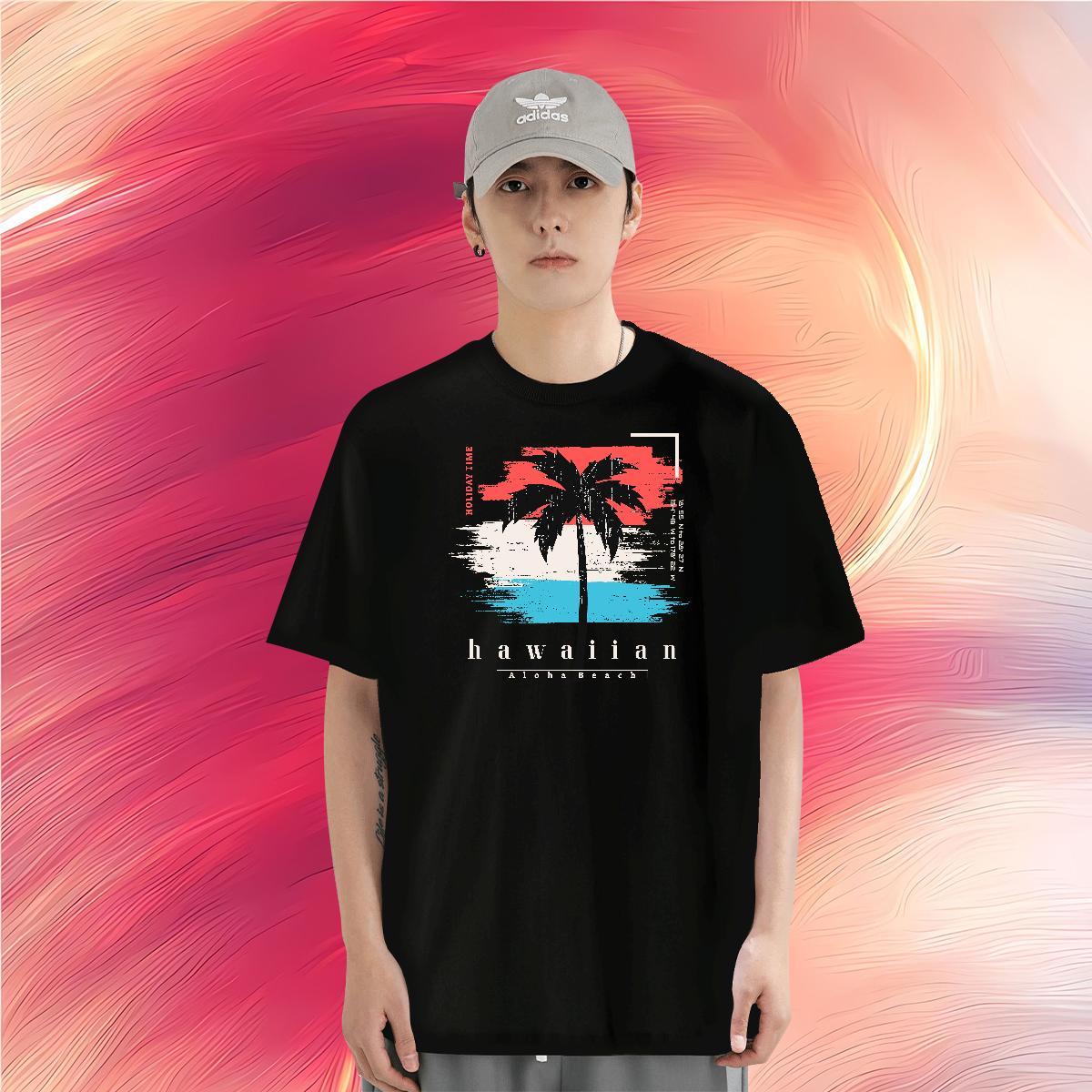 T shirt 230g Pure Cotton tree Casual Beach Round Neck Short Sleeve Plus Size Cartoon Couples T Shirts Classic Soft Tops Shirt