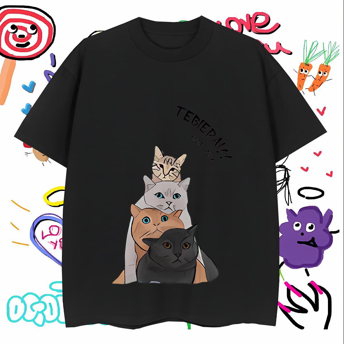 2024 DIY T-Shirts 230g Pure Cotton cat Daily Outfit Tee Shirt Breathable Short Sleeve Comfortable Men Clothes T-Shirt Oversized 3XL 4XL