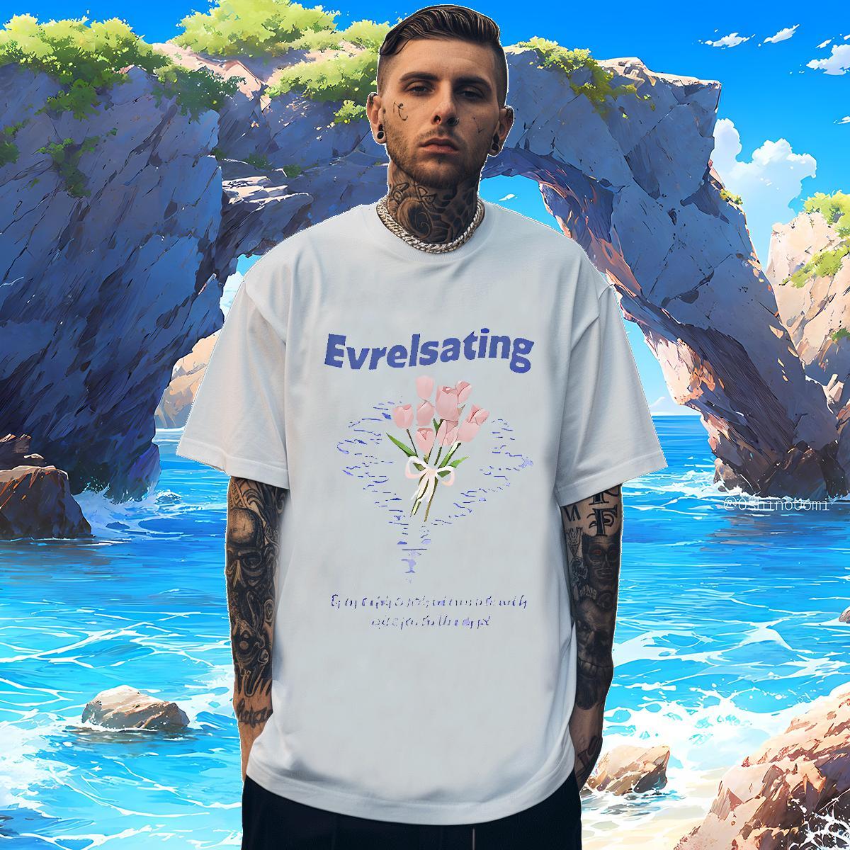 T-Shirts for Men 230g Pure Cotton flower Sports Casual Breathable Short Sleeve Cartoon Printing L-4XL Men Tshirts Custom Loose Fit Tops Tees