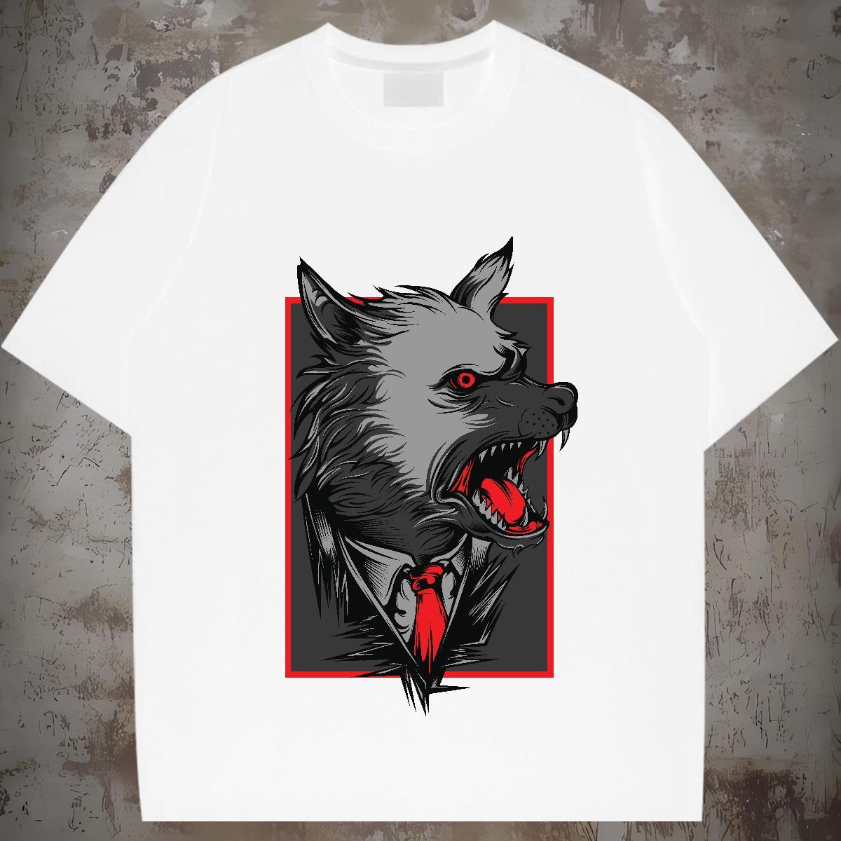 Free Shipping T shirt 100% Cotton 230g wolf Casual Daily Wear Tees Short Sleeve Soft Brand Couples T Shirts Plus Size Cartoon