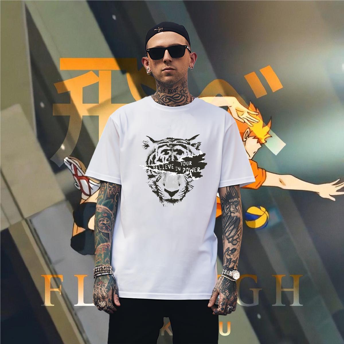 T-Shirts 100% Cotton 230g leopard Spring Summer Breathable Short Sleeve Black White Tshirts 2024 DIY Popular Clothes