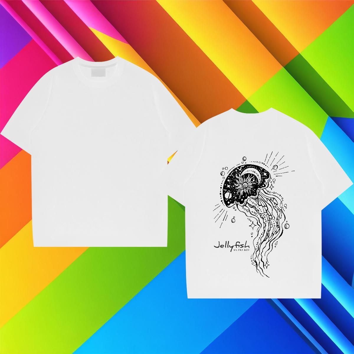 Loose Men Clothes T-Shirt 230g Cotton jellyfish Mens T Shirts Casual Daily Wear Breathable Short Sleeve Anime Print Fashion Designer Clothings