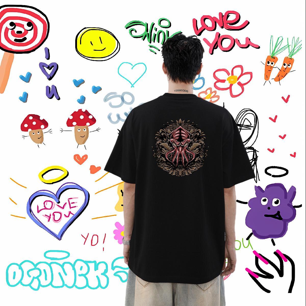 Stylist T Shirts Men 230g Cotton octopus Summer Casual Tees Shirts Breathable Short Sleeve Cool Tshirts Custom Printing