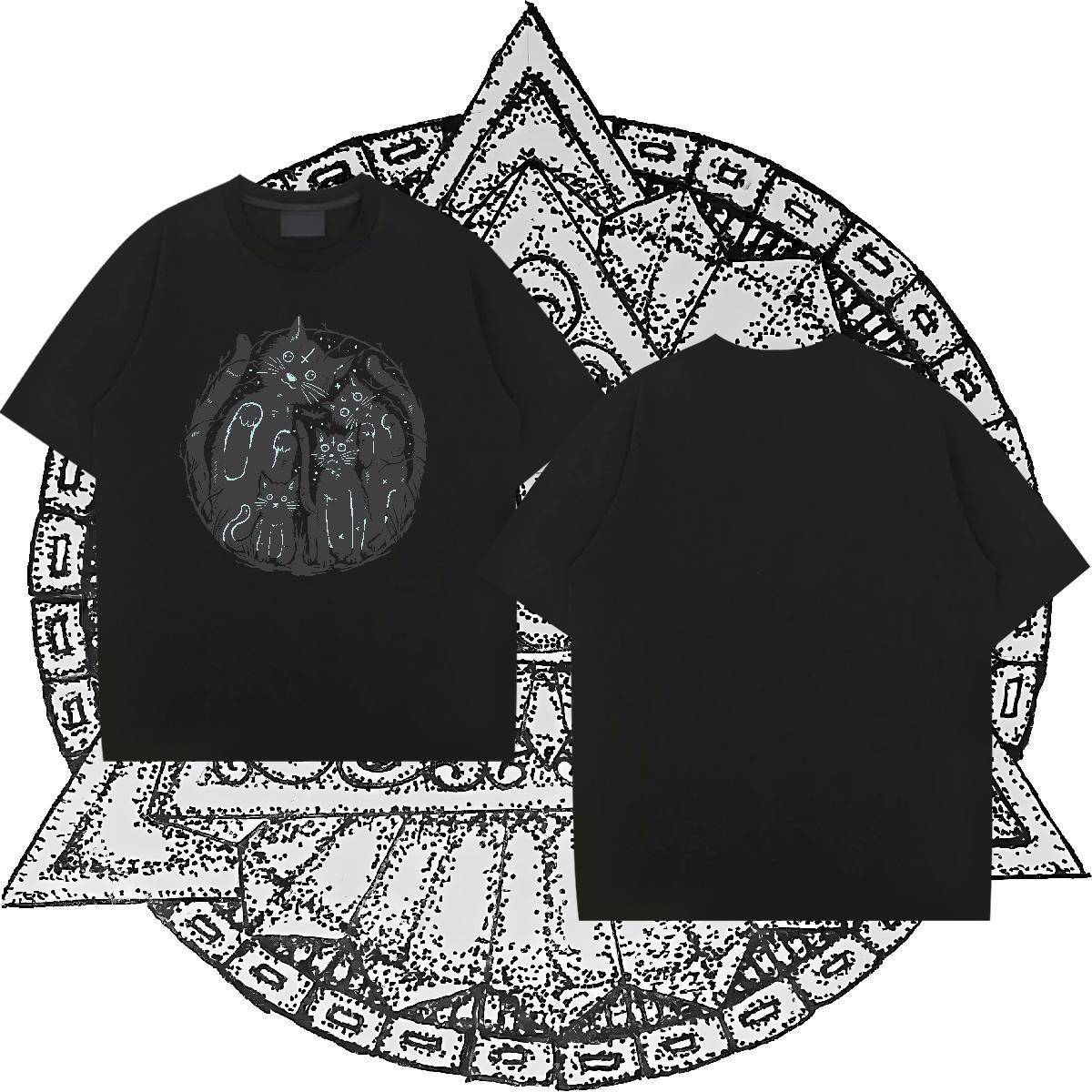 Casual New T-Shirts for Men 230g 100% Cotton cat Daily Wear Tops Breathable Brand Men Tshirts Skull