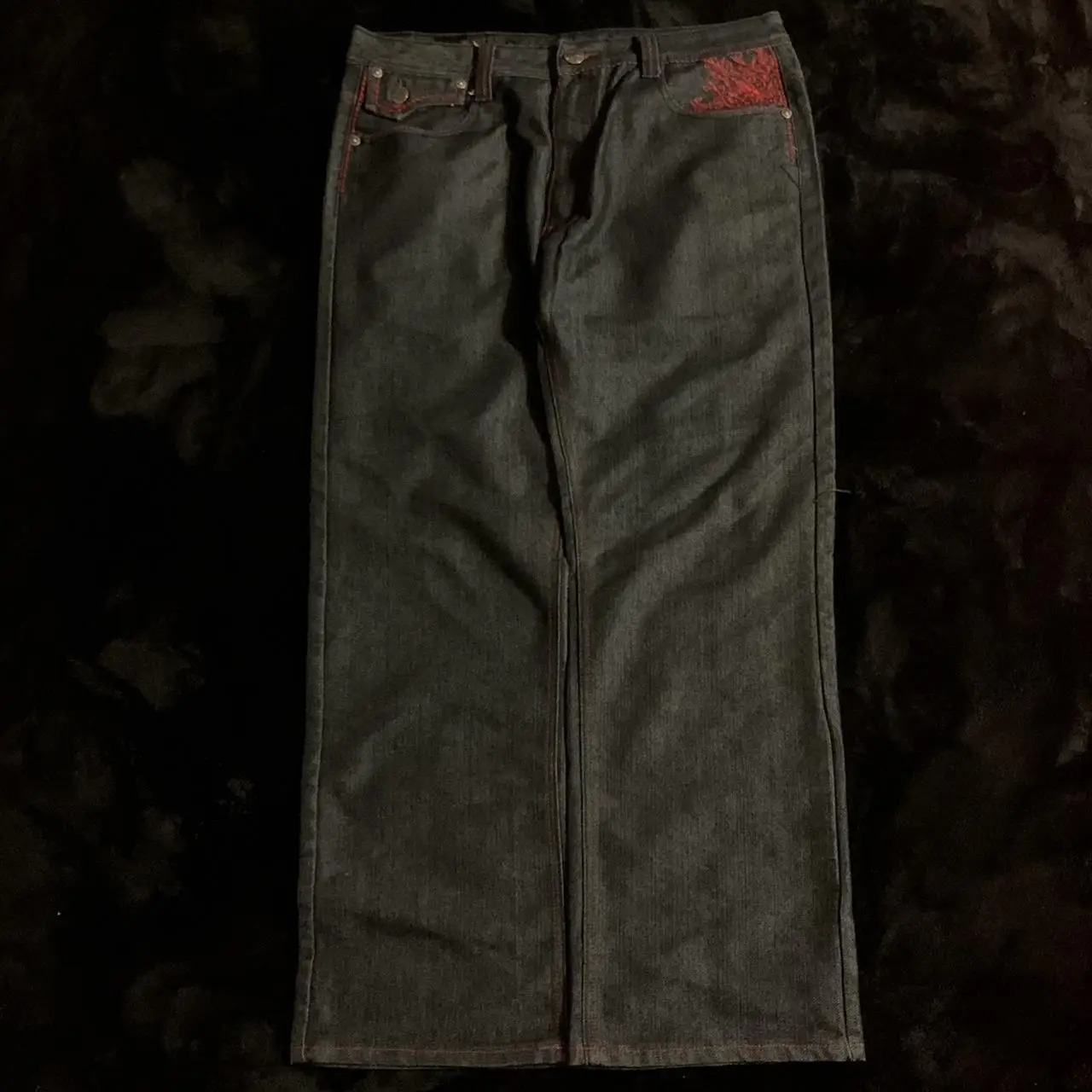 American Hip Hop Gothic Letter Embroidered Jeans Female Y2K Street Straight Wide-leg Pants Couple Casual Baggy Jeans Women 240806