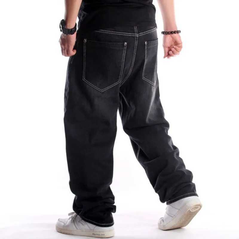 Mens Street Trends Black Washed Jeans Hip Hop Trousers Baggy Jeans For Male Hiphop Skateboard Denim Pants Loose Plus Size 44 46M240803