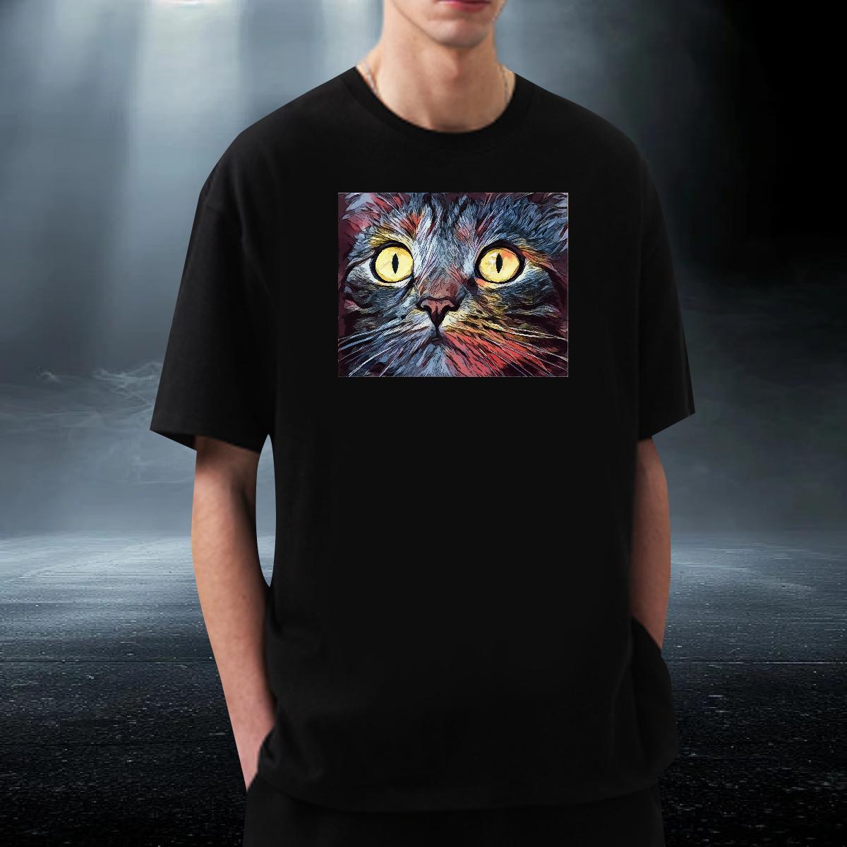 Soft Tshirt for Man Woman 230g Pure Cotton High Street Hip Hop cat Cartoon Print Breathable Crew Neck Customized T-Shirts for Men Tees