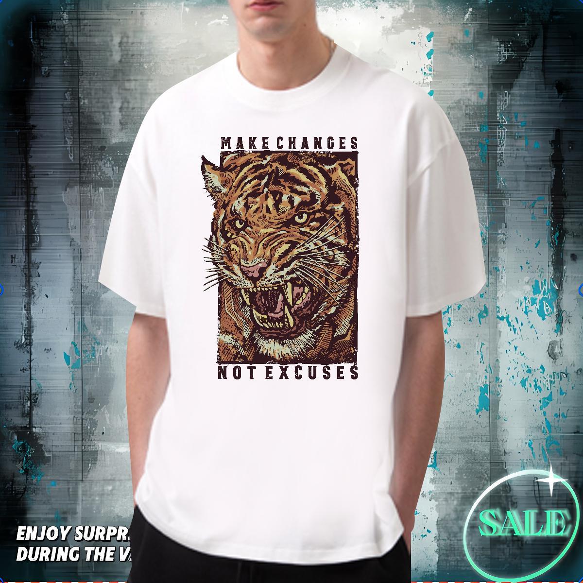 Fashion Designer T shirt 230g Pure Cotton tiger Hip Hop Clothings Breathable Crew Neck Brand Mens Tshirts DIY Printed